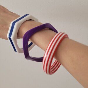 3x 1980s Plastic Colourful Bracelets